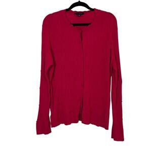 Ann Taylor Sz XXL Red Textured Ribbed Knit Stretchy Cardigan Scalloped Neck Cute